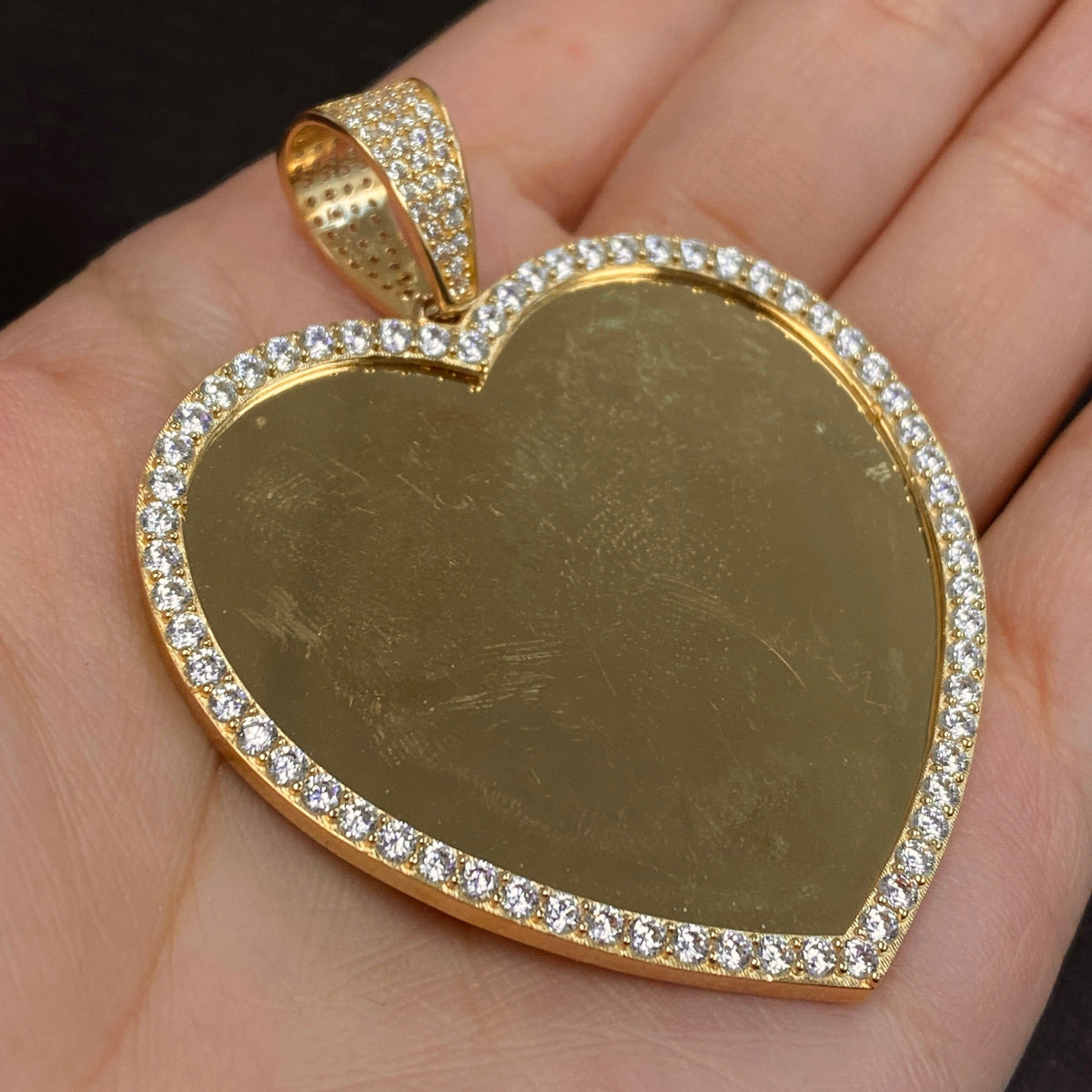 10K Gold Heart Halo Diamond Photo CZ Pendant - additional product view 2