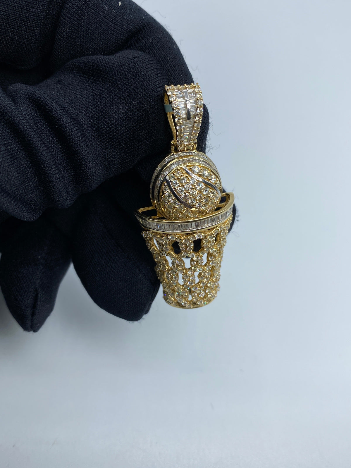 14K Gold Basketball Swish Baguette Diamond Pendant - additional product view 5