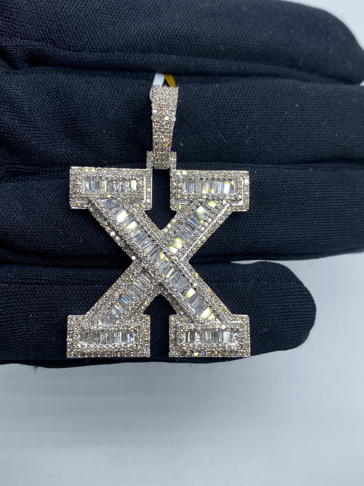 Initial X Baguette Diamond Pendant in white - close-up product photo