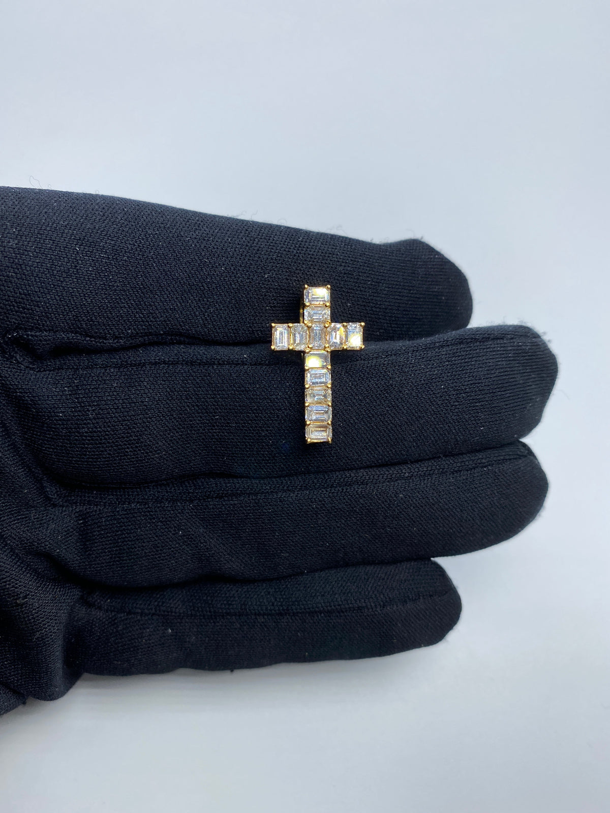 14K Gold Crystal Cross Baguette Diamond Pendant - additional product view 2