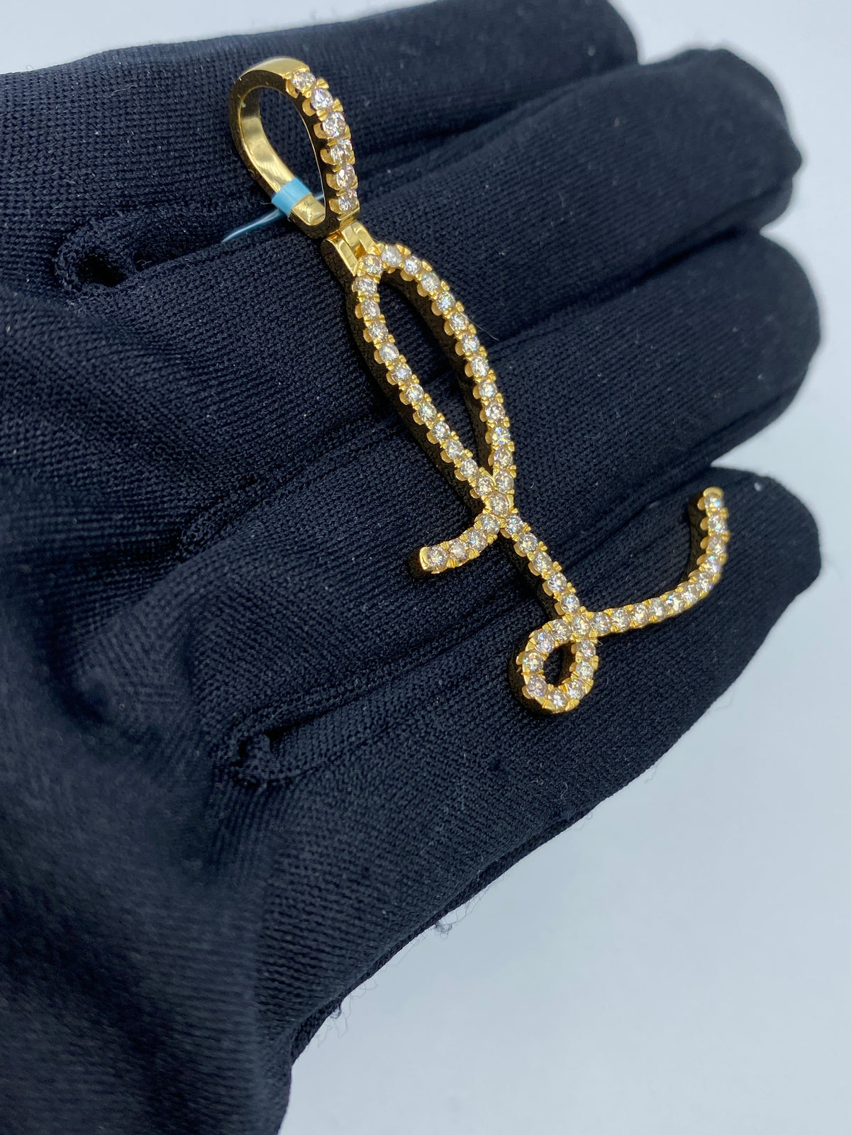 14K Gold Initial L Large Script Diamond Pendant - additional product view 3