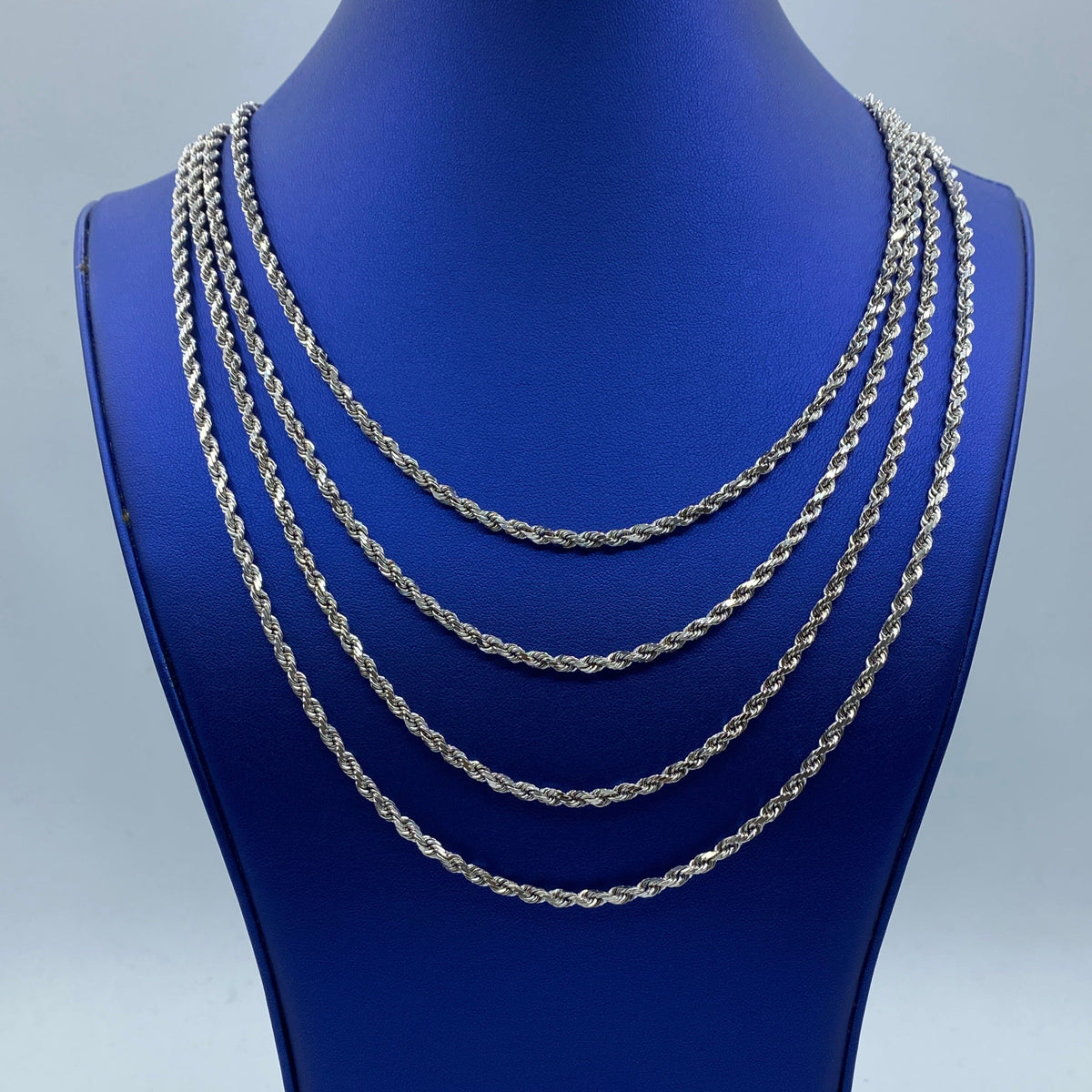 Rope Chain Necklace Real 10K White Gold Full Collection, 3.8mm - close-up product photo