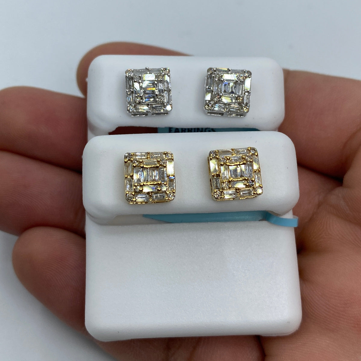 14K Gold Square Box Diamond Baguette Earrings 1.3 Ct - additional product view 2