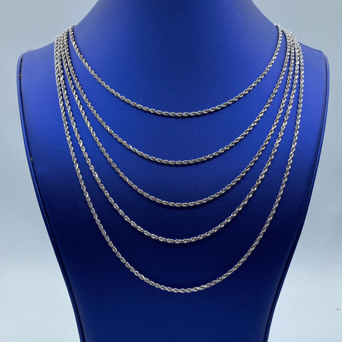 Rope Chain Necklace Real 10K White Gold Full Collection, 2.8mm - close-up product photo
