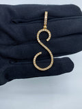 14K Gold Initial S Large Script Diamond Pendant in yellow gold - close-up product photo