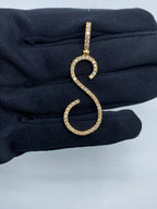 14K Gold Initial S Large Script Diamond Pendant in yellow gold - close-up product photo