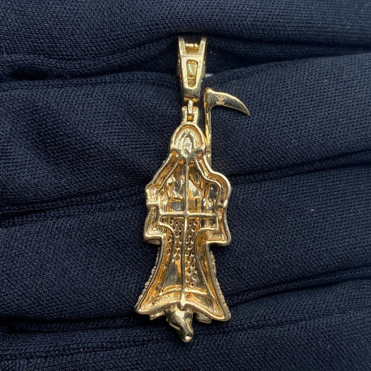 10K Gold Santa Muerte Grim Reaper Diamond Pendant - additional product view 4