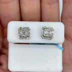 14K Gold Square Box Diamond Baguette Earrings in white gold, Medium - close-up product photo