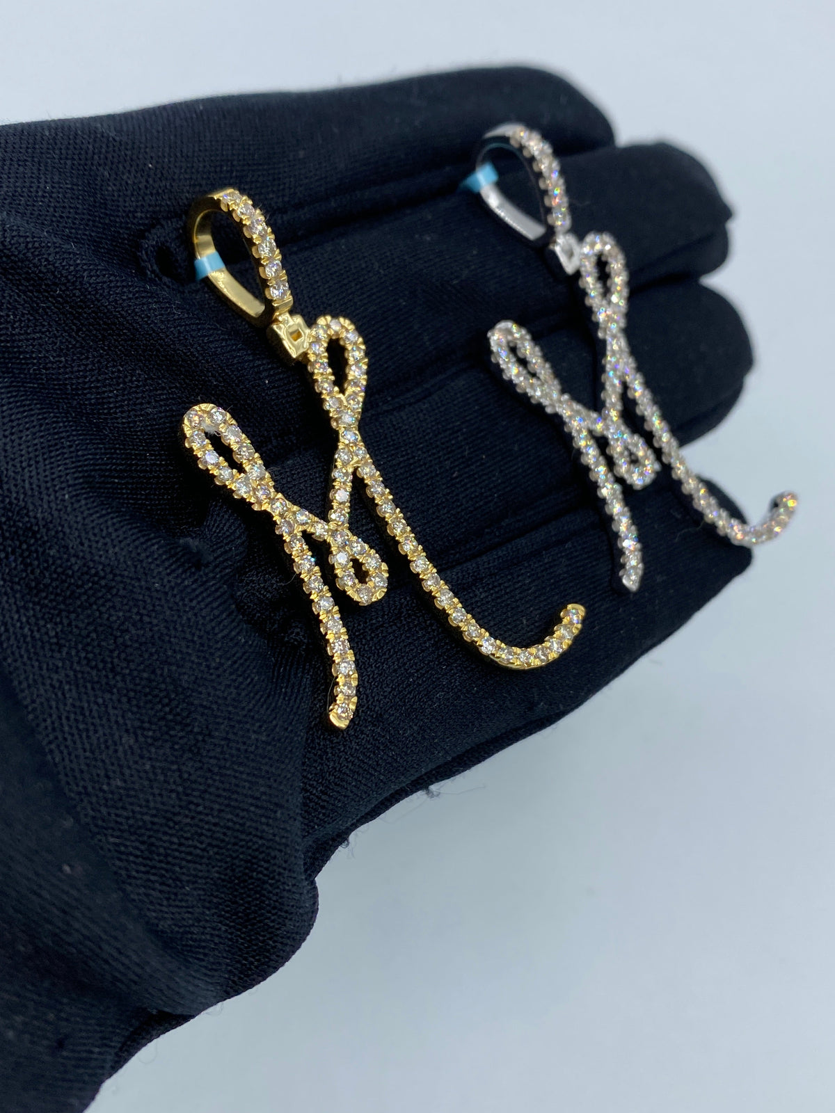 14K Gold Initial M Large Script Diamond Pendant - additional product view 5