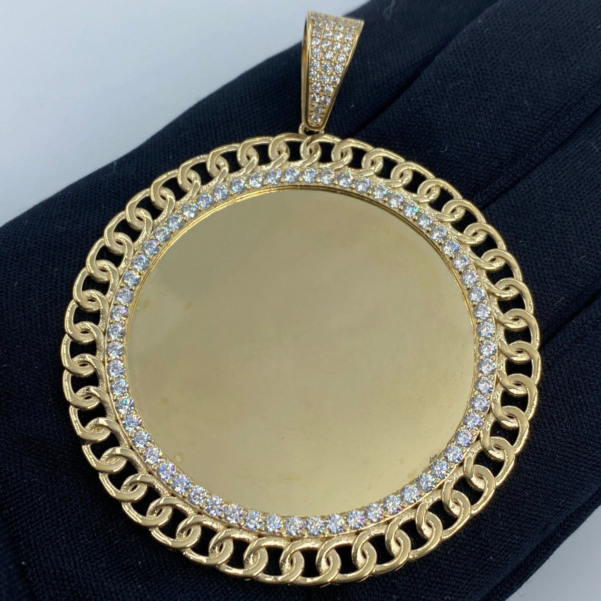 14K Gold Cuban Round Picture Photo CZ Pendant - additional product view 2