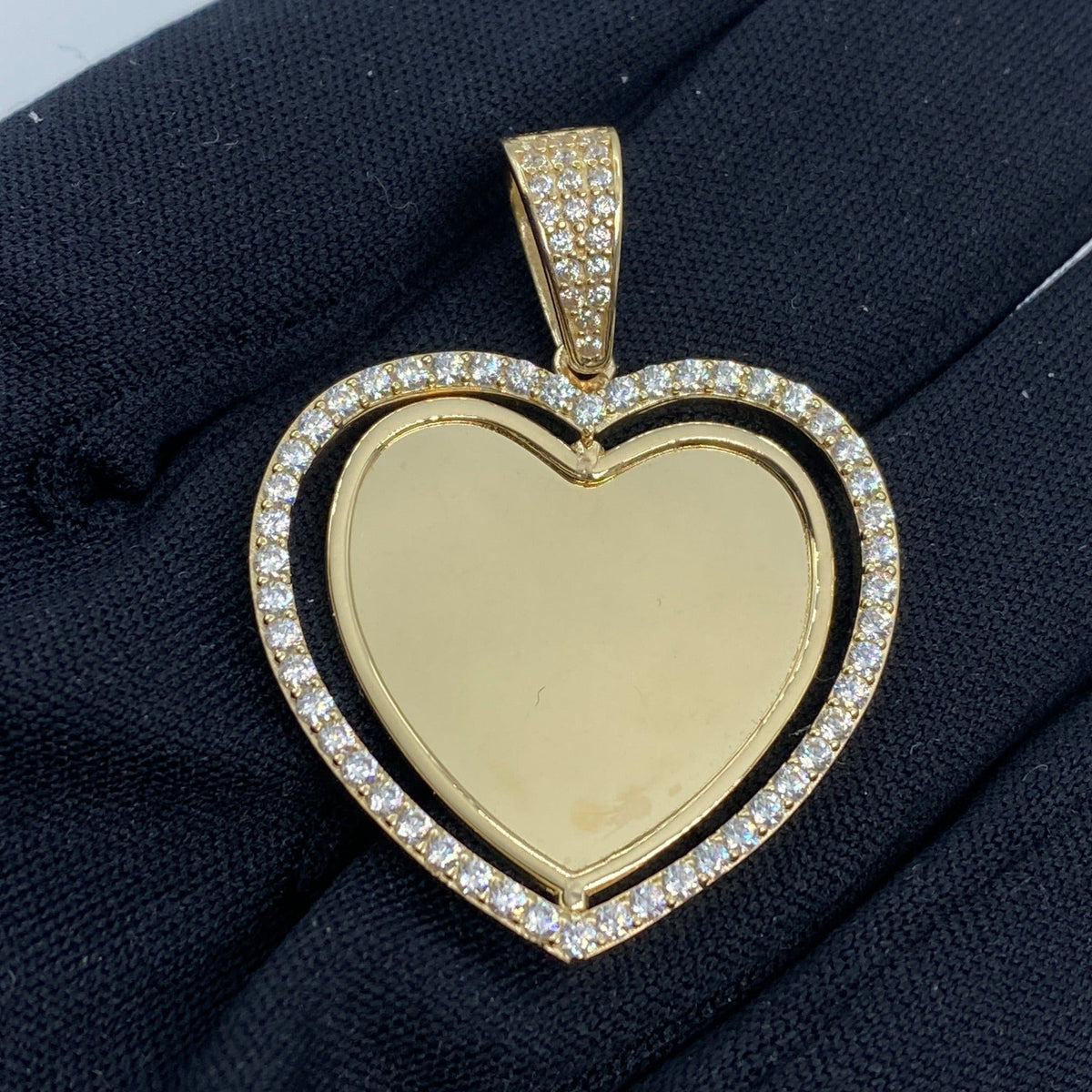 14K Gold Spinning Heart Picture Photo CZ Pendant - additional product view 2