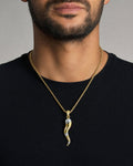 Male model wearing 14K Gold Tri-Color Italian Horn Pendant