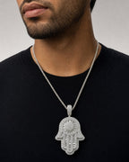 Male model wearing 14k Gold and Diamonds Hamsa pendant
