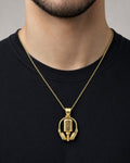 Male model wearing Solid 14K Gold Headset Pendant