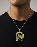 Male model wearing 10K Gold Horseshoe Pendant