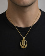 Male model wearing Solid 14K Gold Headset Pendant