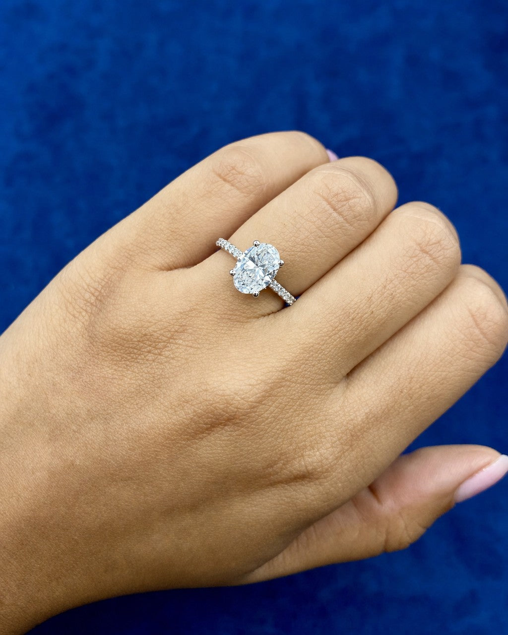 14k Oval Cut Fancy Lab Diamond ENgagement RIng styled photo
