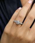 Female model wearing 14k Elegant Round Lab Diamond Engagement Ring