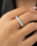 Female model wearing 14k Baguette Lab Diamond Engagement Ring