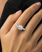 Female model wearing 14k Elegant Circle Cut Lab Diamond Engagement Ring