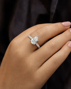 Female model wearing 14k Teardrop Engagement Ring Lab Diamonds