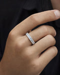 Male model wearing 14k Emerald Cut Lab Diamond Ring Band