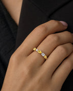 Female model wearing 14k Sorted Canary Lab Diamond Engagement Ring Band