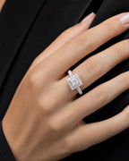 Female model wearing 14k Square Shape Lab Diamond Engagement Ring