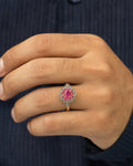 Male model wearing 10k Colorful Center Stone Flower Ring