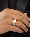 Male model wearing 14k Pearl Center Ring