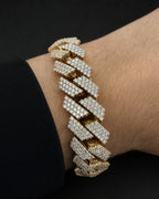 Male model wearing 10K Rose Gold & Diamonds Cuban Link Bracelet 17.5mm