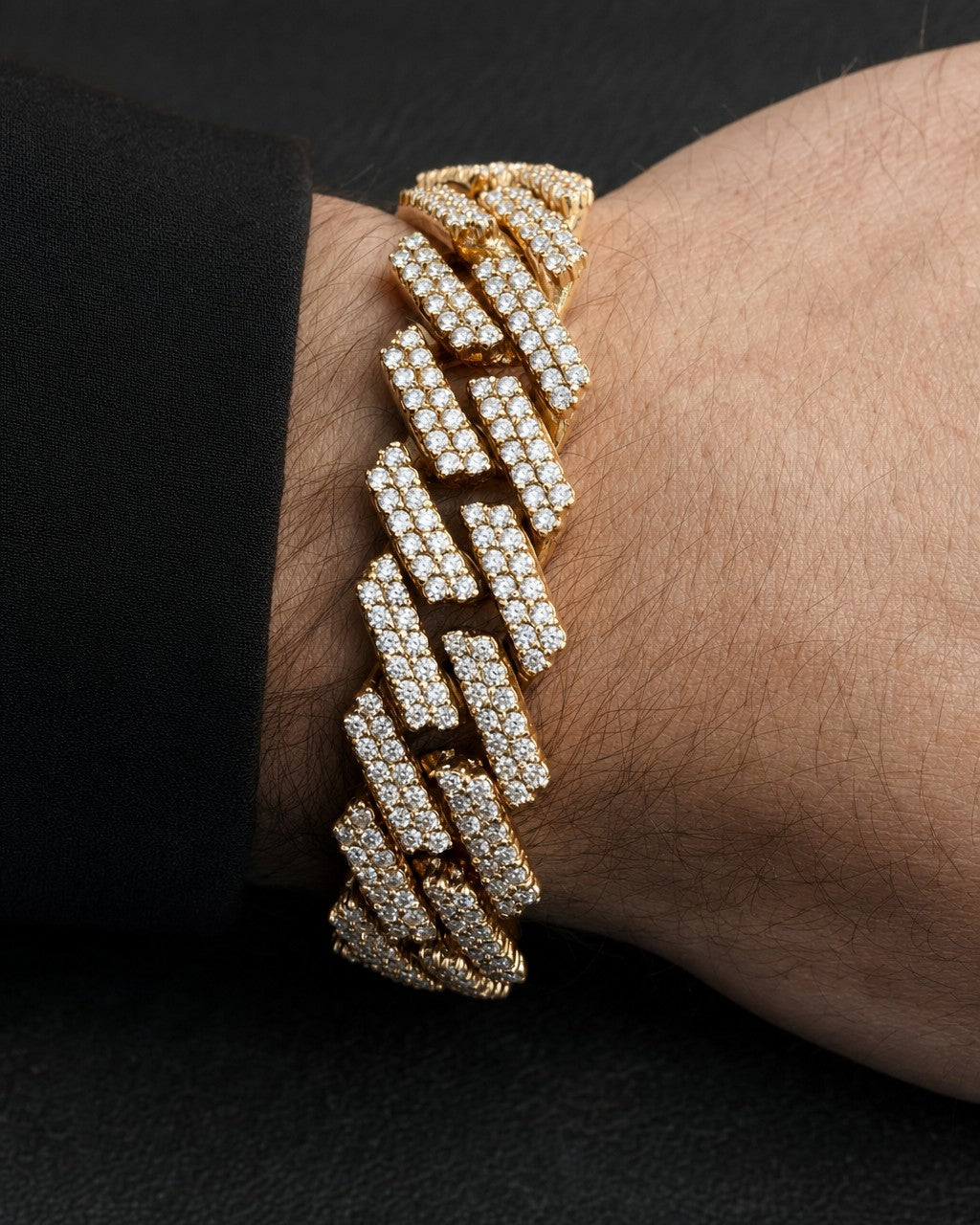 Male model wearing 14K Rose Gold & Diamond Cuban Bracelet 15.3mm