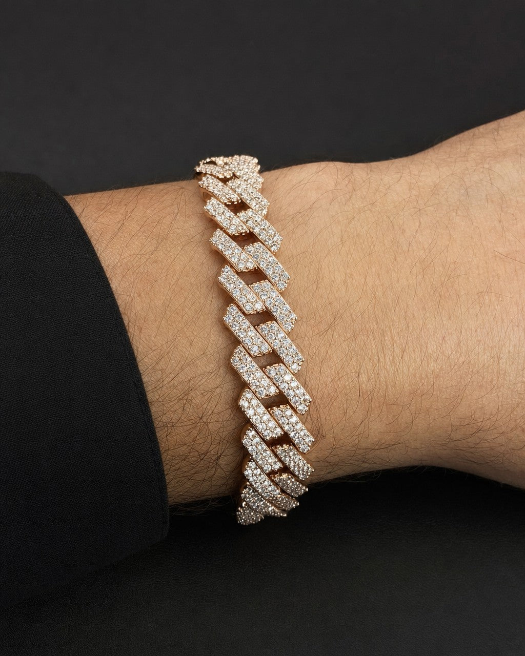 Male model wearing 10k Gold & Diamonds Cuban Link Bracelet 12mm