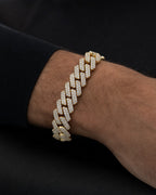Male model wearing 14 K gold & diamonds Cuban Link bracelet 12mm