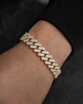 Male model wearing 14 K gold & diamonds Cuban link bracelet 12mm