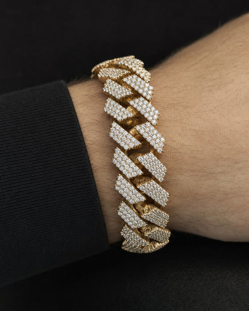 Male model wearing 10k gold & diamond Cuban link bracelet 11.5mm