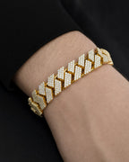 Male model wearing 14K gold & diamonds cuban link bracelet 15.5mm
