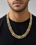 Male model wearing 10K two-tone gold & diamonds cuban link 15.5mm
