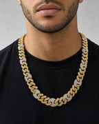 Male model wearing 10K two-tone gold & diamonds cuban link 15.5mm