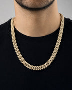 Male model wearing 10K Diamond Gold Cuban link chain 12mm