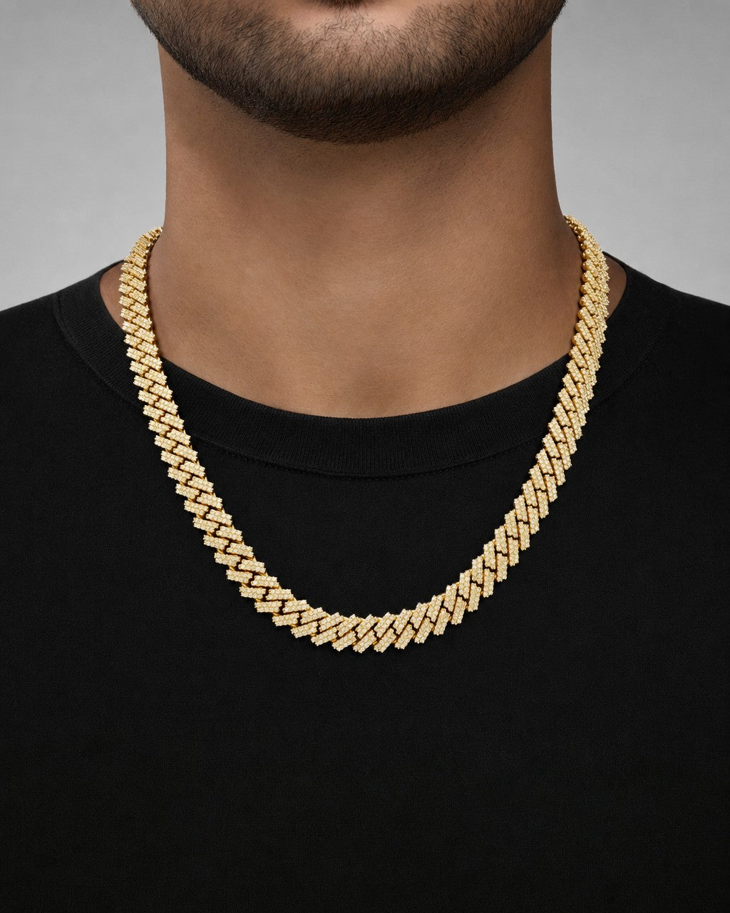 Male model wearing 14k Jumbo Diamond Cuban Chain 11mm
