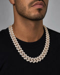 Male model wearing 14k Jumbo Rose Gold Bust-Down Diamond Cuban Chain