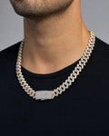 Male model wearing 14k Two-Tone Jumbo Diamond Cuban Chain 10.5mm