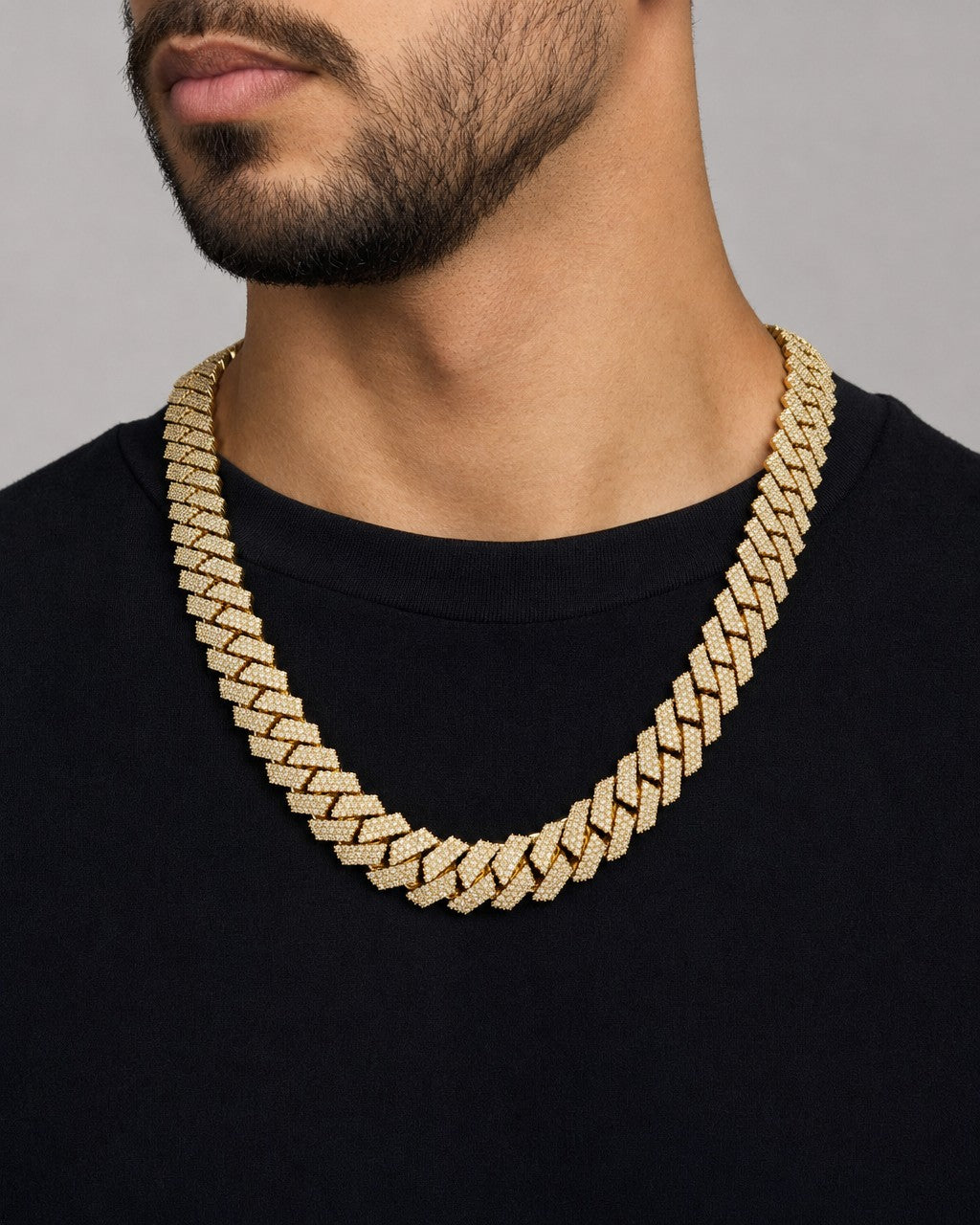 Male model wearing 14k Jumbo Diamond Cuban Chain 15.5mm