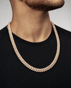 Male model wearing 14k Rose Gold Jumbo Diamond Cuban Chain 12mm