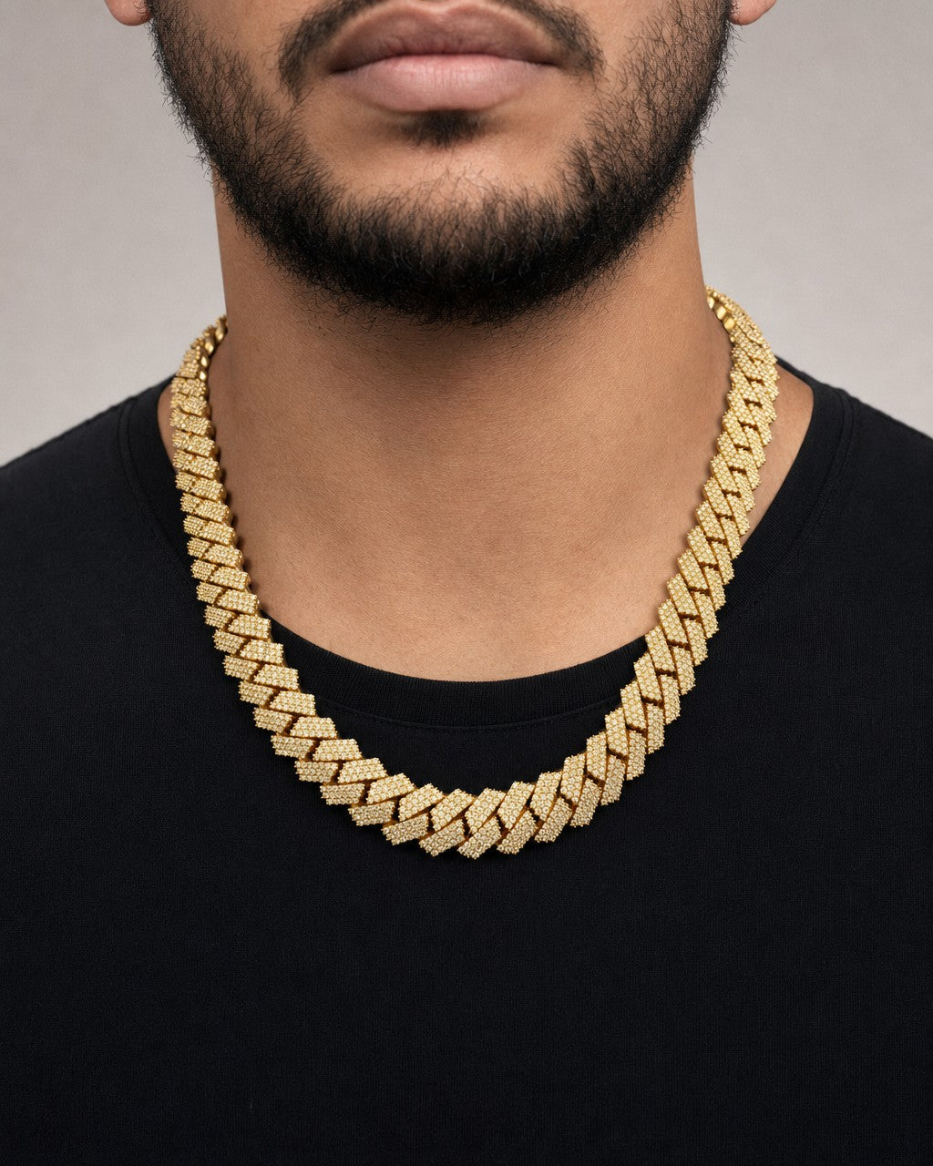 Male model wearing 14k Jumbo Diamond Cuban Chain 19mm