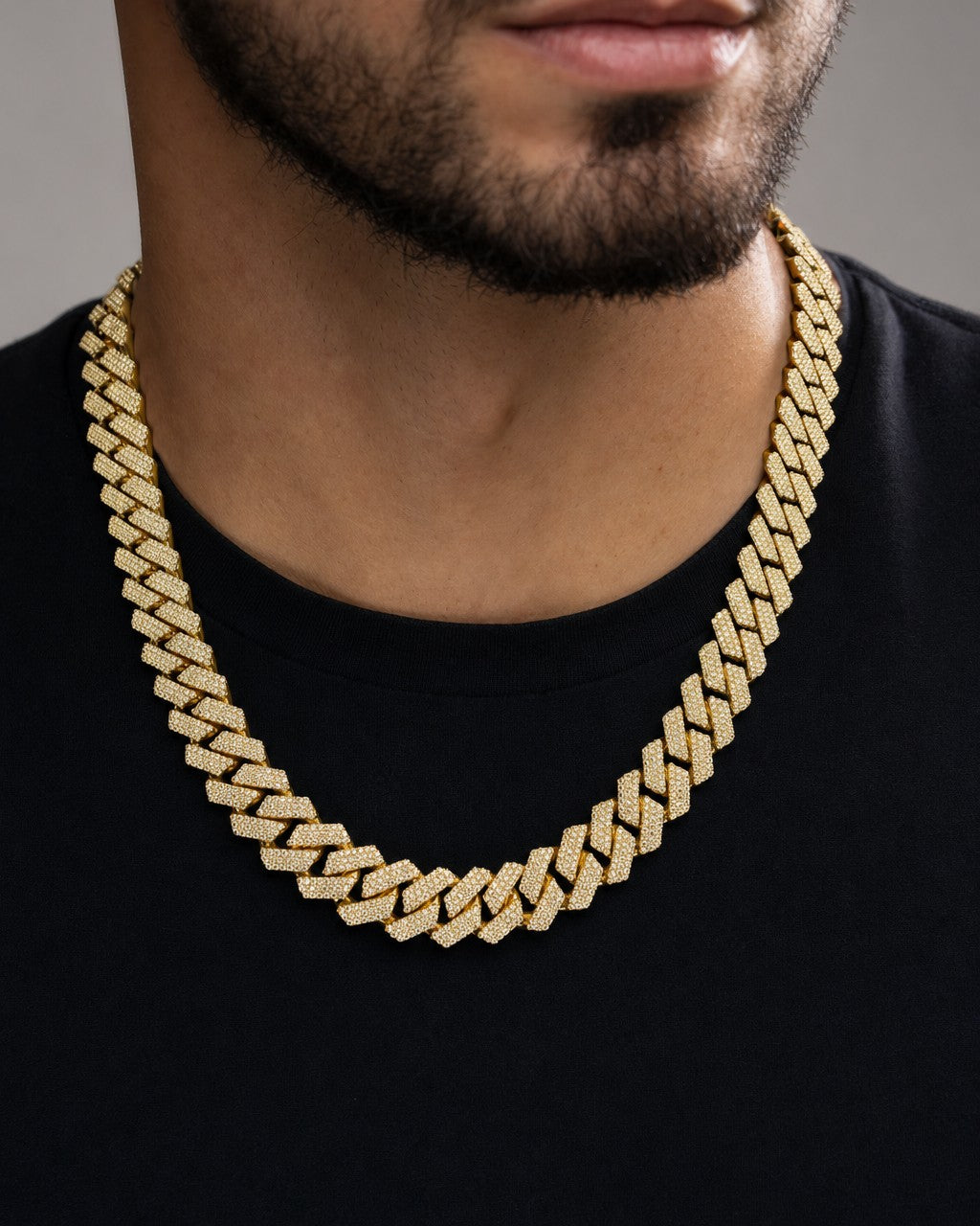 Male model wearing 14k Jumbo Diamond Cuban Chain 16.5mm
