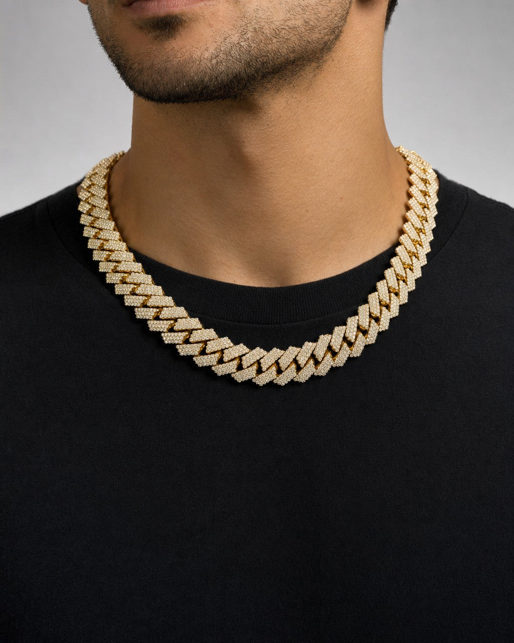 Male model wearing 14k Jumbo Diamond Cuban Chain 17.4mm