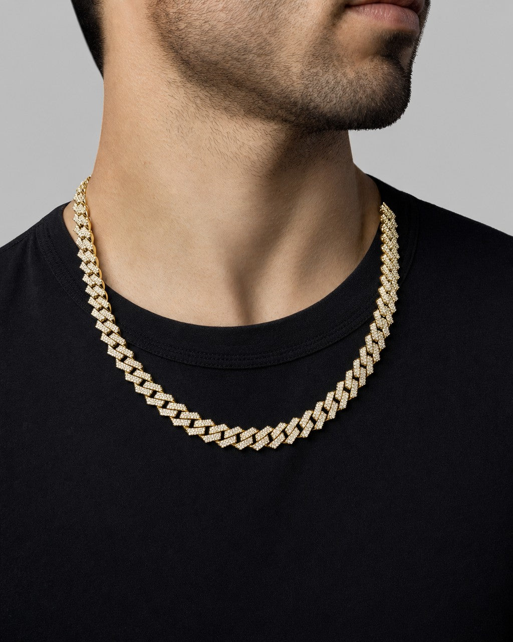 Male model wearing 14k Jumbo Diamond Cuban Chain 10mm