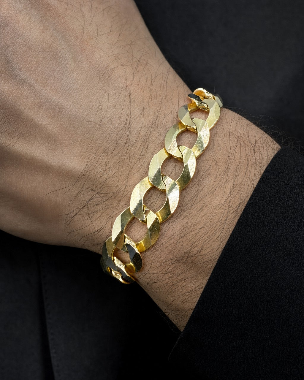 Male model wearing 14k Italian Cuban Link Bracelet 11.2mm